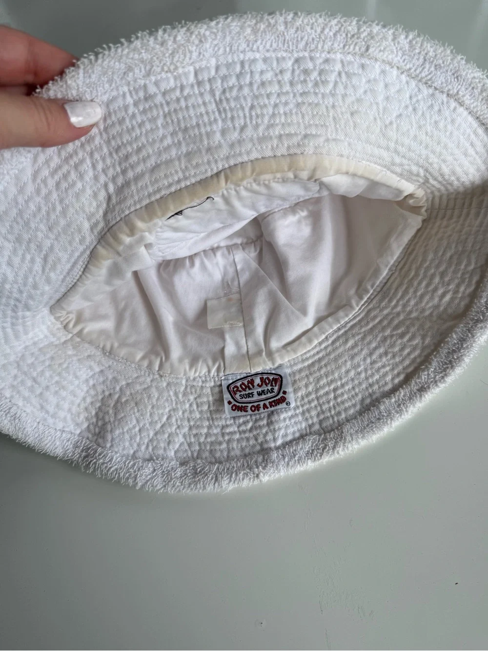 Ron Jon Surf Shop Terry Cloth Bucket Hat White Beach Y2K Vacation One Size